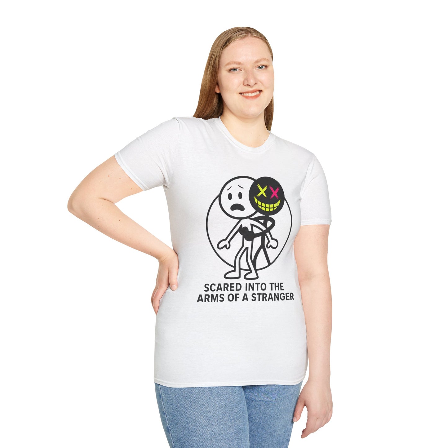 🕷️ Scared Into the Arms of a Stranger – Unisex Graphic Tee