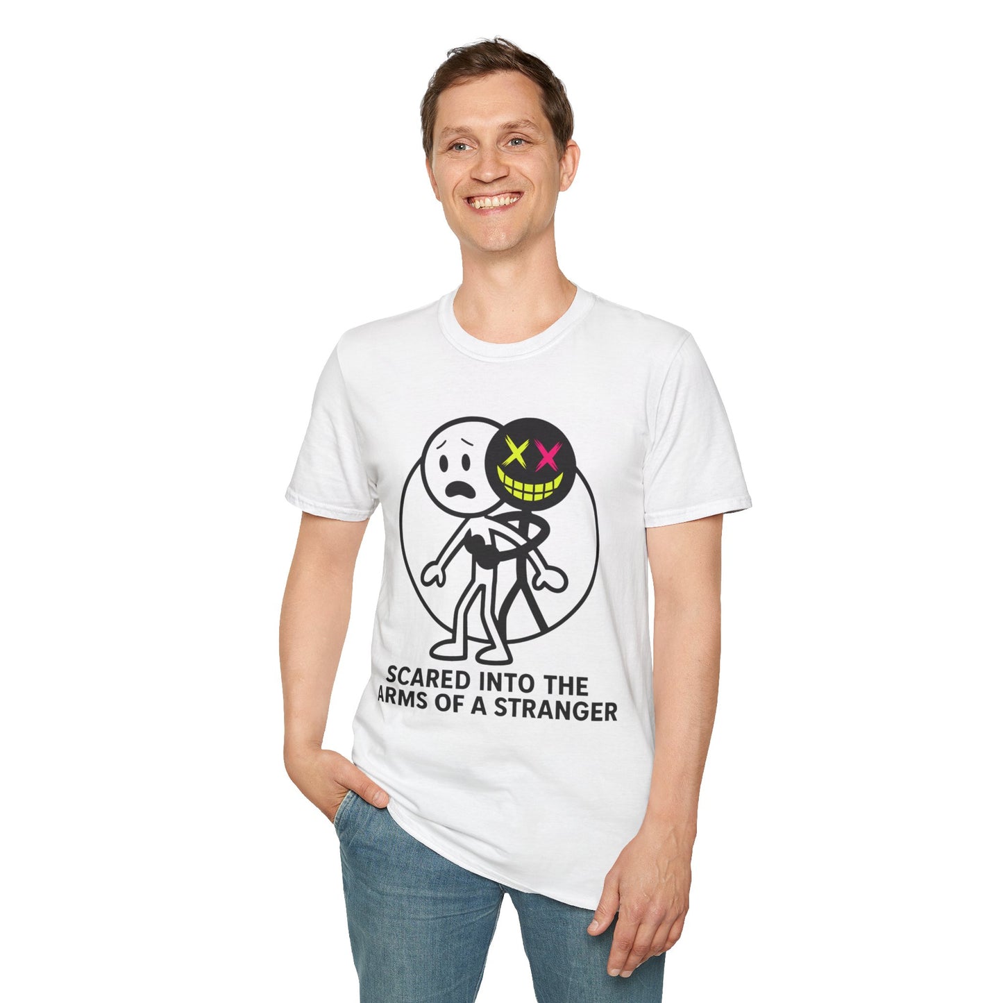 🕷️ Scared Into the Arms of a Stranger – Unisex Graphic Tee