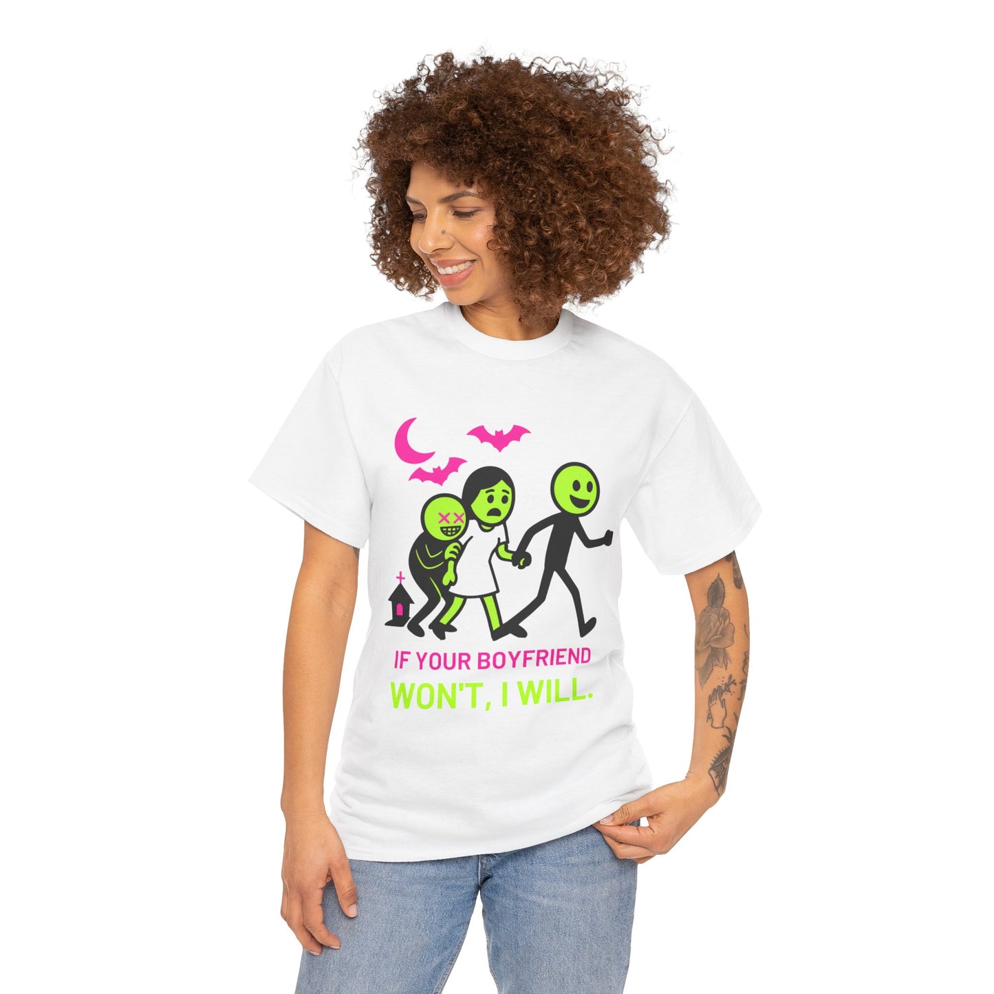 Unisex Heavy Cotton Tee - Playful Halloween Humor T-Shirt for Friends, Gifts, Parties, Celebrations