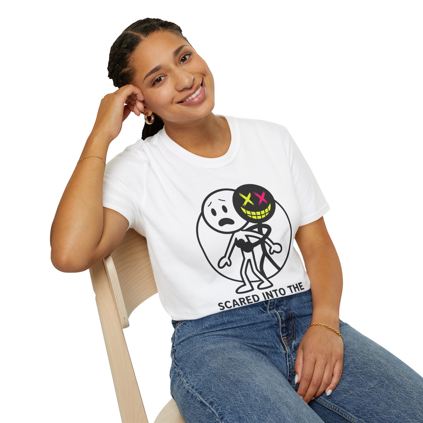 🕷️ Scared Into the Arms of a Stranger – Unisex Graphic Tee