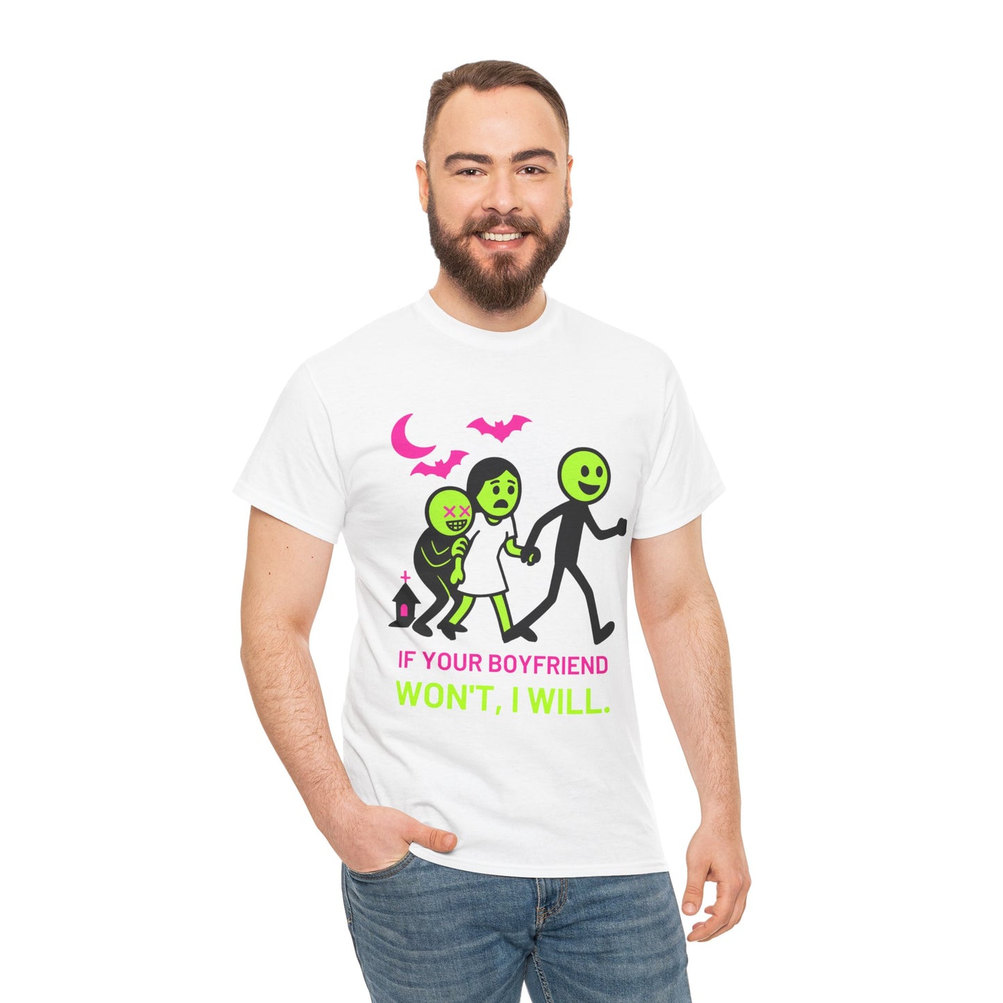 Unisex Heavy Cotton Tee - Playful Halloween Humor T-Shirt for Friends, Gifts, Parties, Celebrations